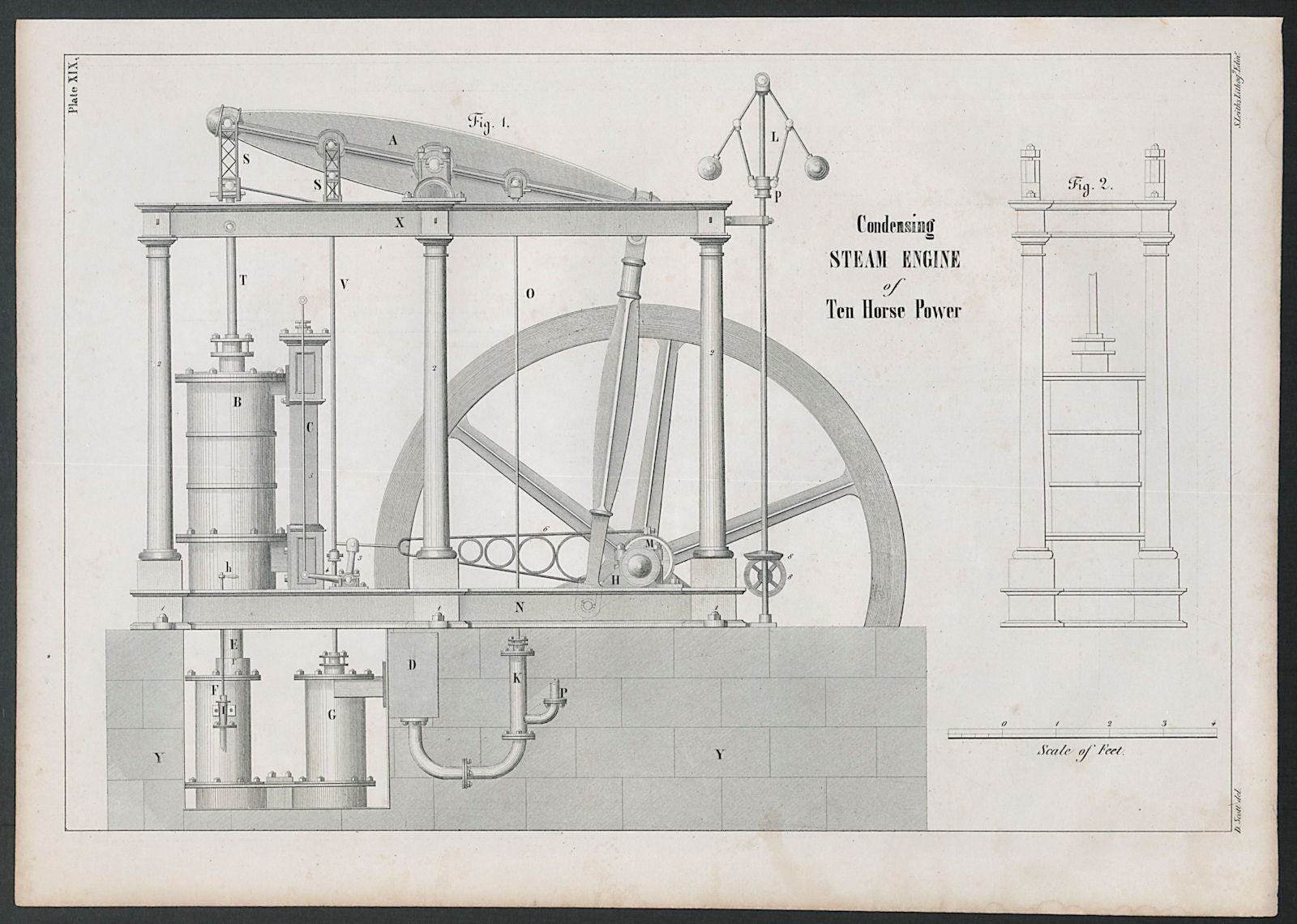 VICTORIAN ENGINEERING DRAWING 10 Horse power Condensing steam engine 1847